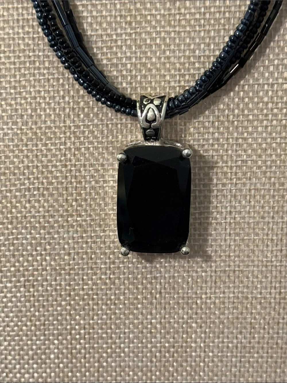 dressbarn Black Multi-Strand Necklace with Black Pendant